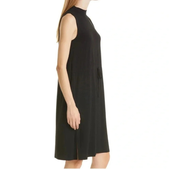 NWT EILEEN FISHER Mock Neck Tie Waist Sleeveless Dress Small in Black (defect) - Picture 2 of 7